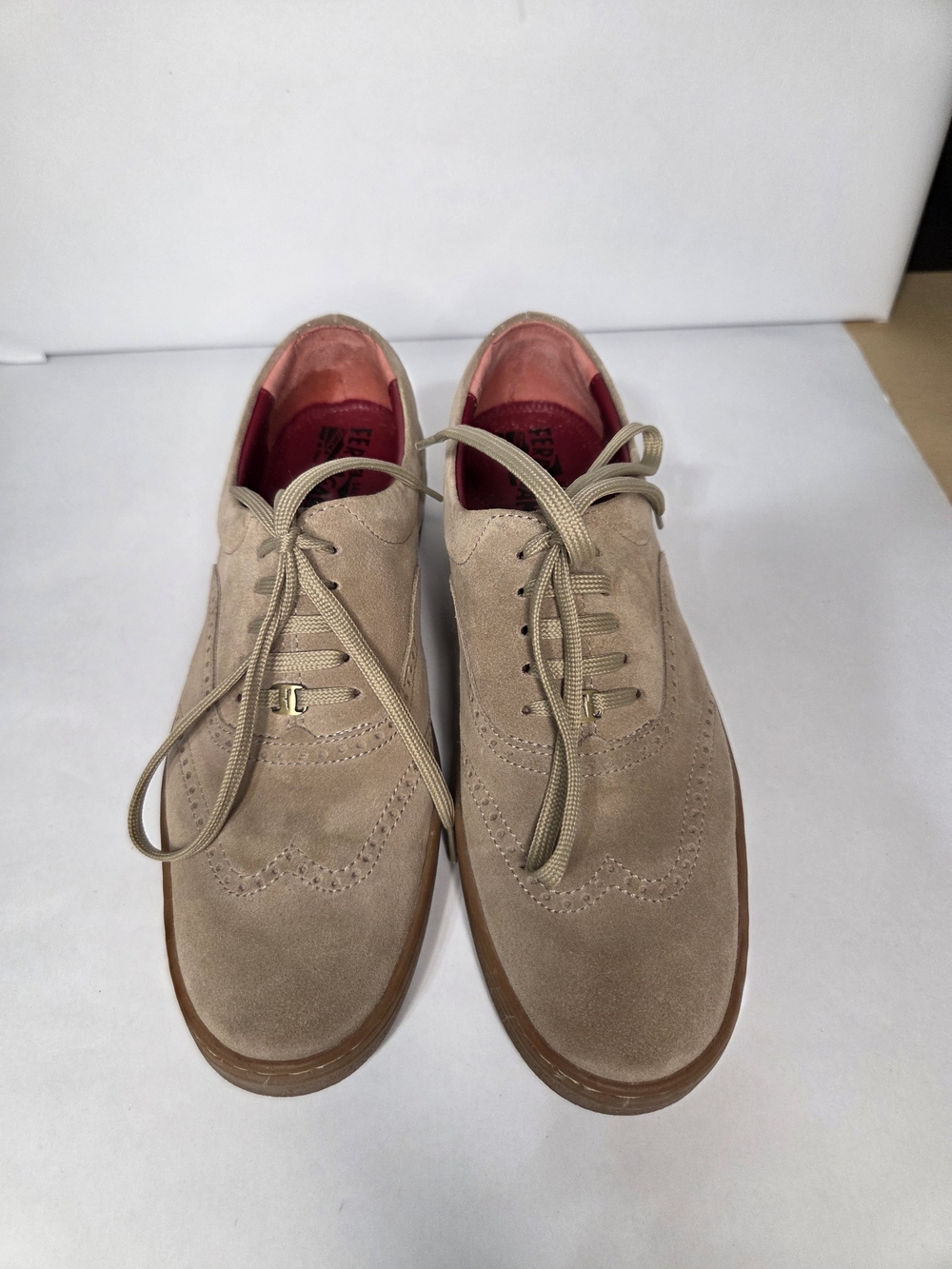 Vintage Salvatore Ferragamo Suede Wingtip Oxford Shoes Beige Tan Women’s 7 AA